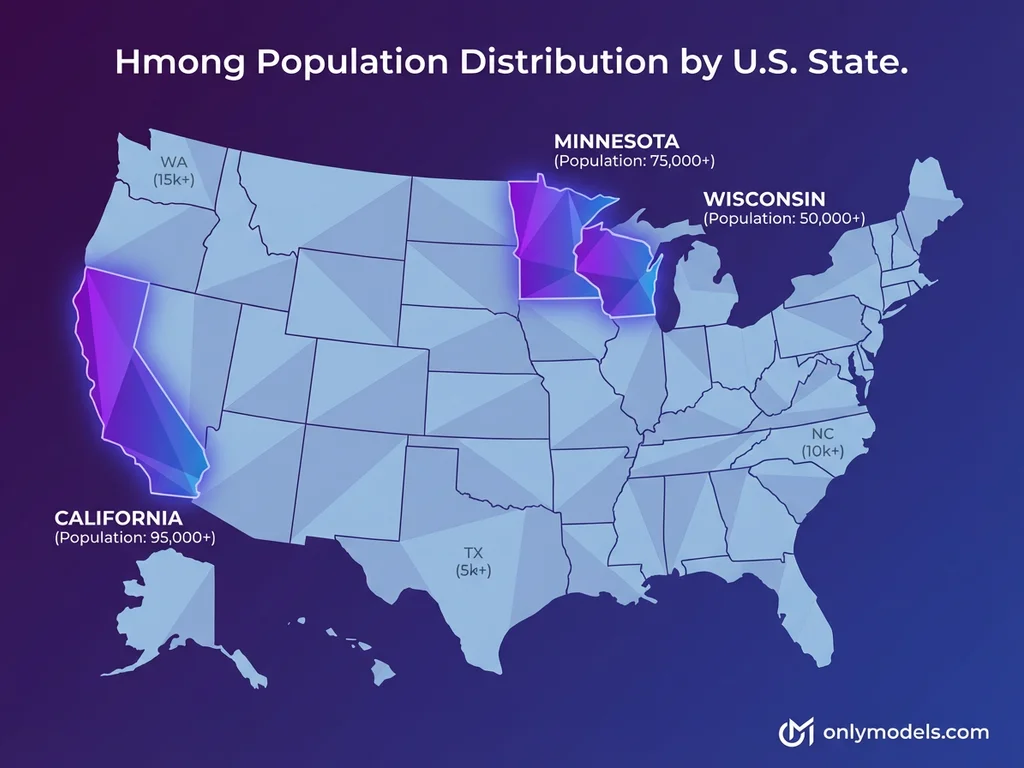 US map showing Hmong population centers