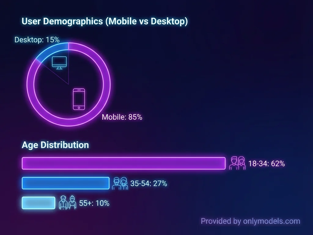 OnlyFans user demographics visualization showing mobile usage and age distribution