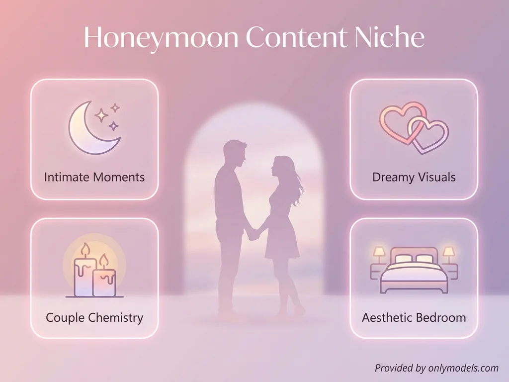 Infographic showing honeymoon content niche characteristics and aesthetics