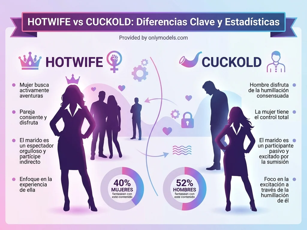 Infografía comparativa entre contenido hotwife y cuckold en OnlyFans
