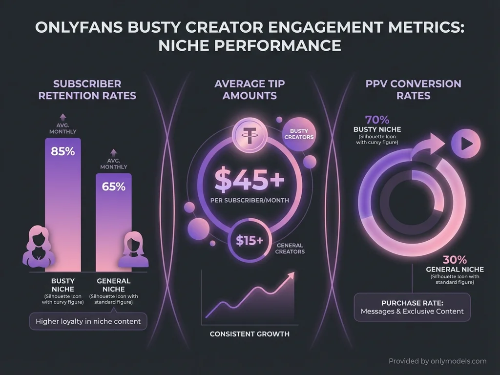 Infographic showing engagement statistics for busty OnlyFans creators
