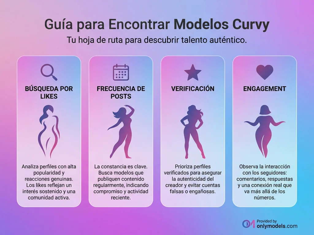 Infografía con criterios para encontrar modelos curvy en OnlyFans