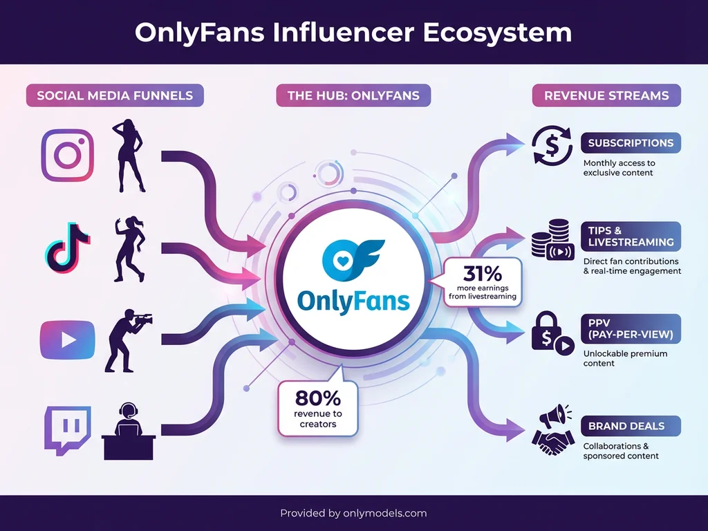 OnlyFans influencer revenue ecosystem infographic