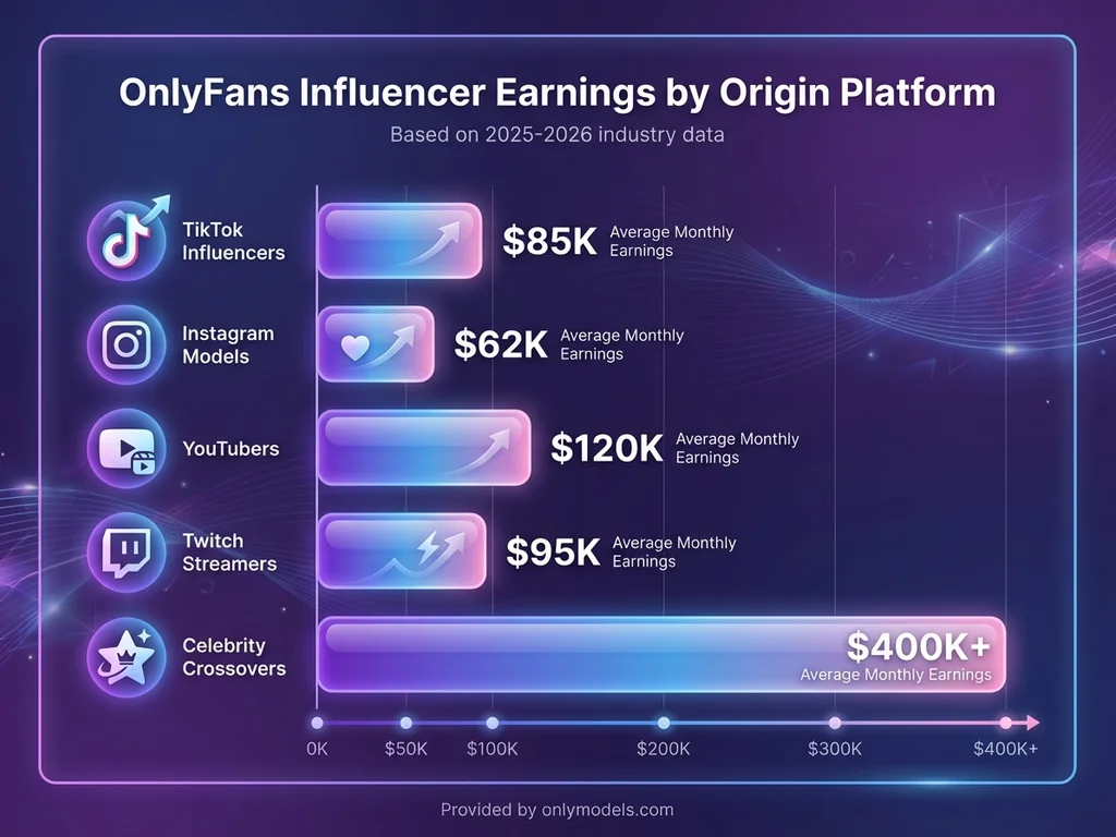 Chart comparing OnlyFans earnings by social media origin platform
