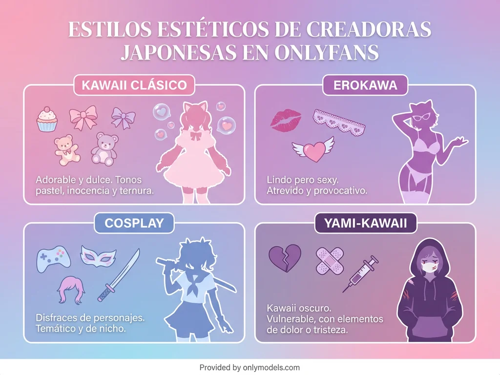 Infografía de estilos estéticos de creadoras japonesas en OnlyFans