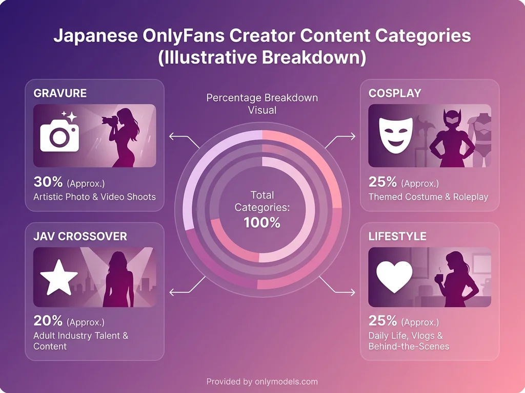 Infographic showing Japanese OnlyFans content categories and creator types