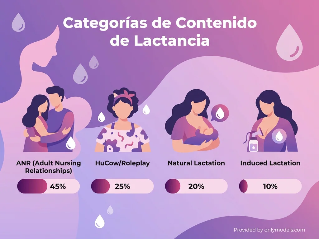 Infografía mostrando las diferentes categorías de contenido de lactancia en OnlyFans