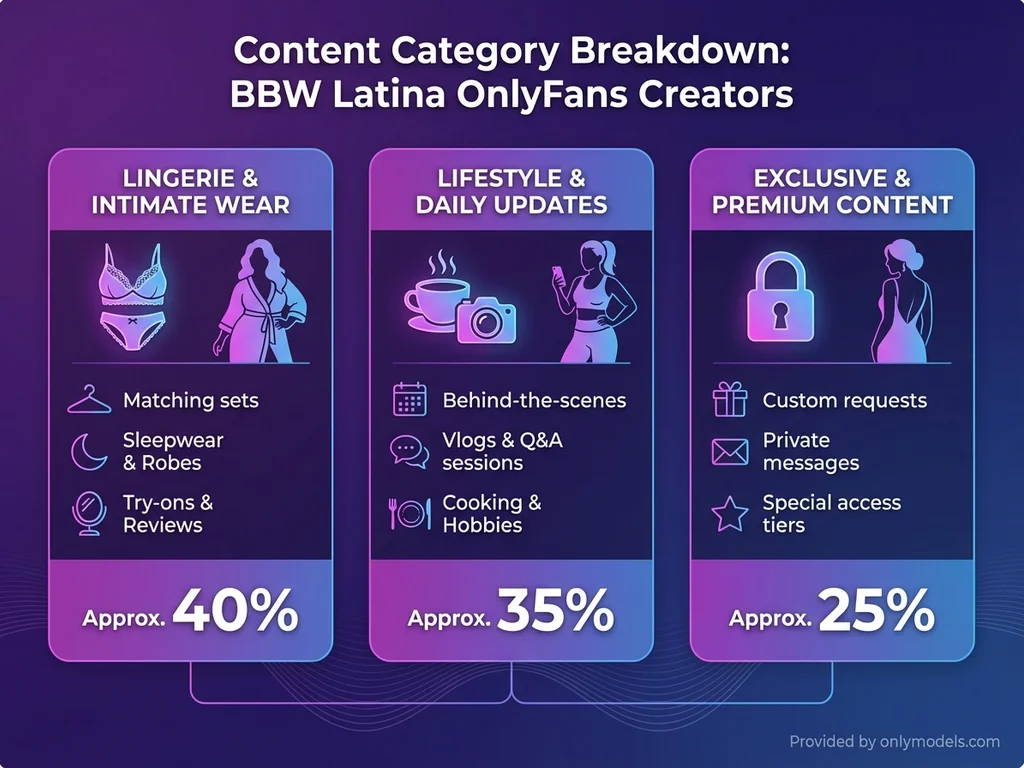 Infographic showing content types offered by Latina BBW creators