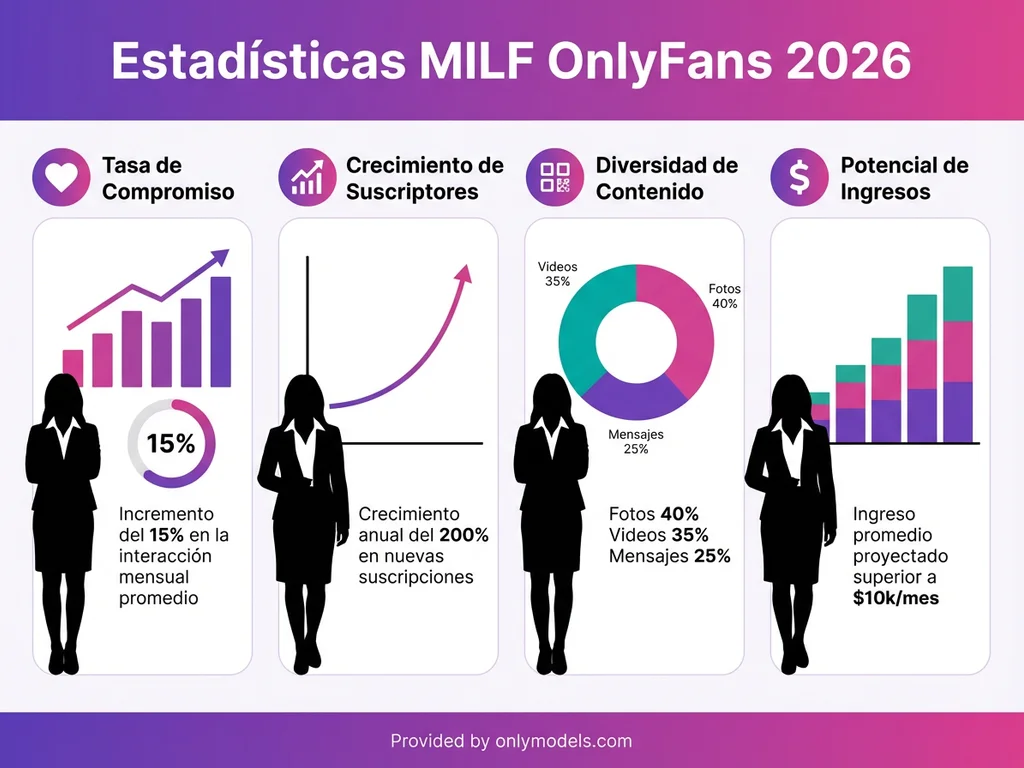 Infografía de estadísticas del nicho MILF en OnlyFans 2026