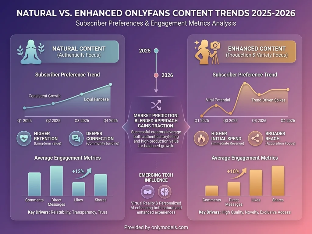 Infographic comparing natural versus enhanced content preferences on OnlyFans