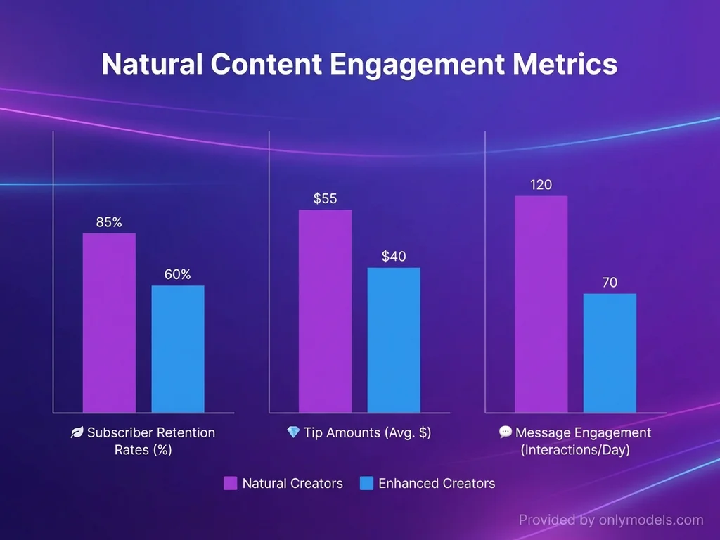 Chart showing engagement metrics for natural OnlyFans content