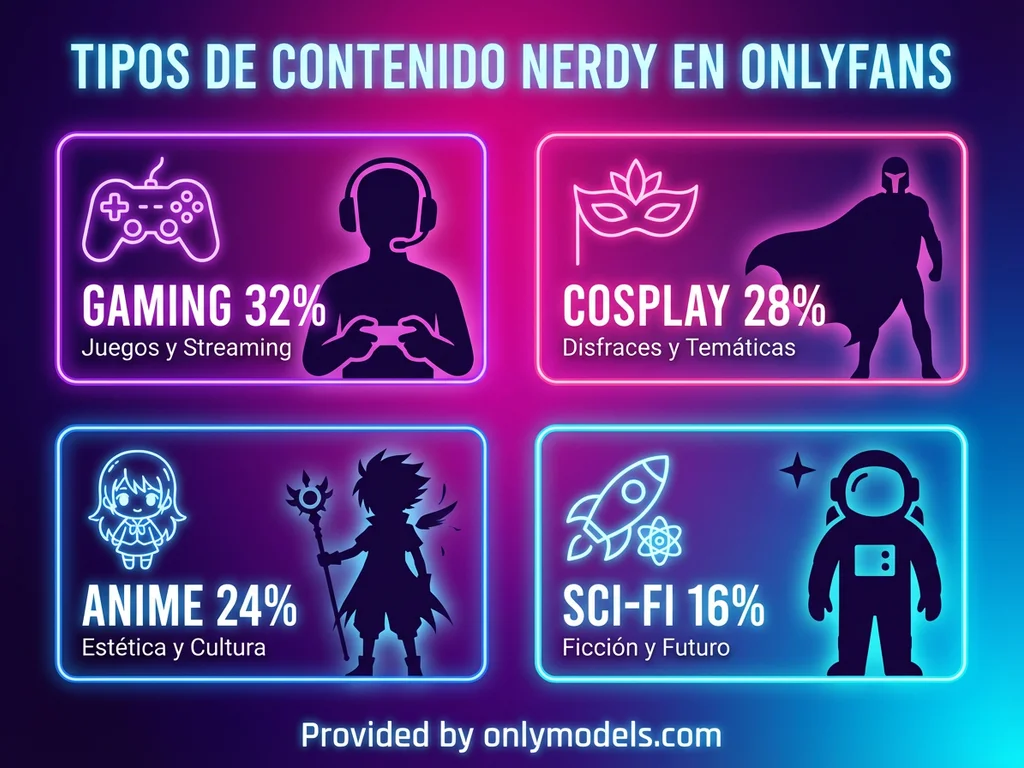 Infografía mostrando distribución de tipos de contenido nerdy en OnlyFans