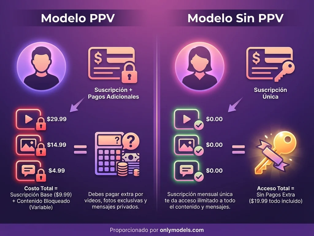 Infografía comparando modelo PPV vs sin PPV en OnlyFans