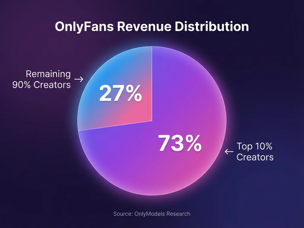 Pie chart showing OnlyFans revenue distribution between top earners and average creators